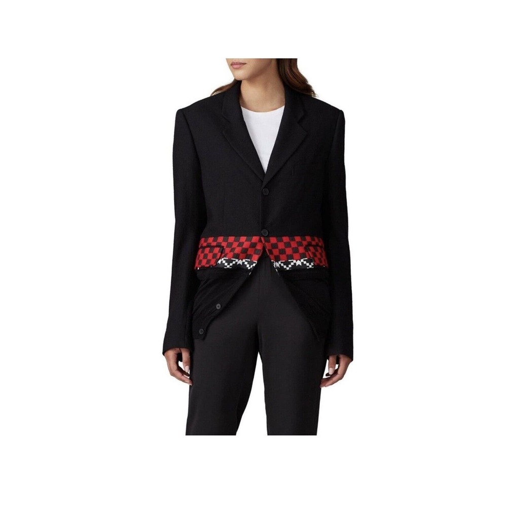 Haider Ackermann Black Red White Knitted Hem Blazer Jacket Medium